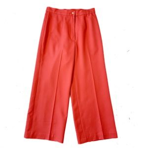 Vintage 1970s Coral Wide Leg Trousers Handmade Size Small Orange Red